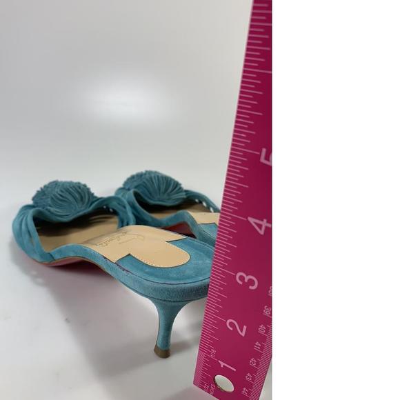 Belbrossa Noumea Aqua Blue 55mm Fringe Suede Kitten Heel Sandals D585 - Picture 9 of 12